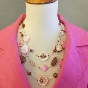 Chico's Pink & Wood Beaded Necklace